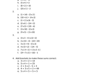 Order of Operations Worksheet
