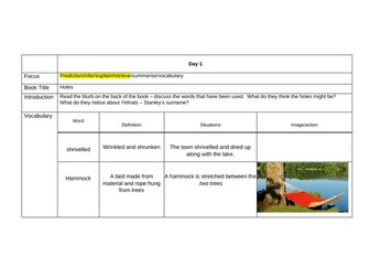 Holes by Louis Sachar - whole class guided reading planning