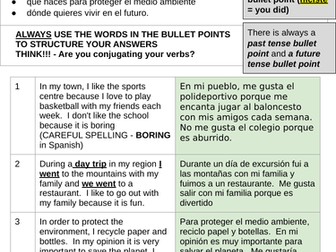 GCSE Spanish Writing 90 words x 4 examples