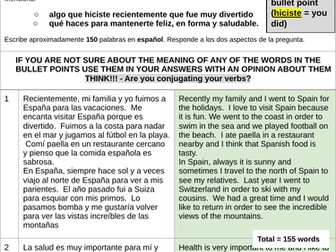 GCSE Spanish Writing Higher - 150 words examples