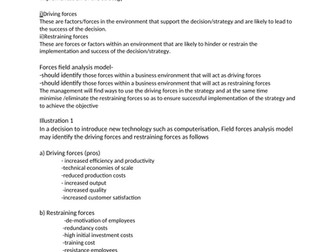 Business strategy- Force field analysis model.