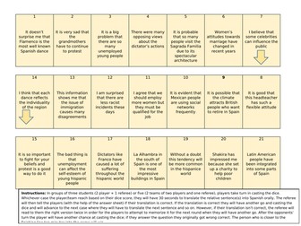 A level Spanish speaking card practice - board game with answers