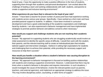 Head of year interview questions with possible answers+safeguarding questions