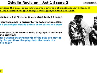 Othello Act 1 Scene 2 Revision (Independent Learning)