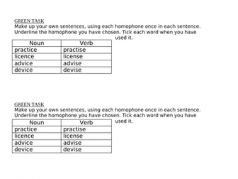 Spell homophones ending in -ce and -se