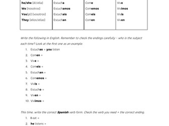 Spanish Regular Verb Practice