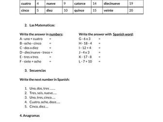 Los Numeros 1-20 Spanish numbers
