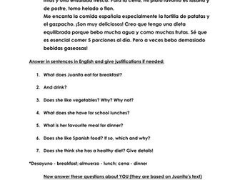 Spanish food preferences worksheet