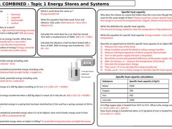 AQA Combined Science Physics Paper 1 Revision mats with answers
