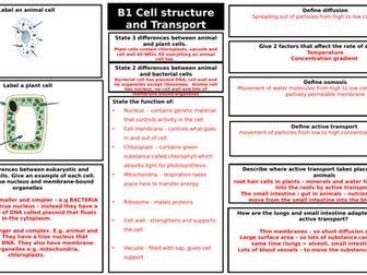 AQA Combined Science Biology Paper 1 Revision mats with answers