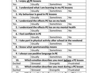 PE Pupil voice survey