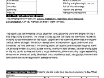 KS3 English Cover: The Beach Descriptive Writing