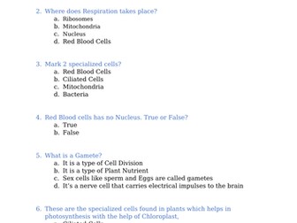 Quick and Simple GCSE Biology Revision questions