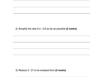 GCSE Ratio and Proportion Exam style questions worksheet