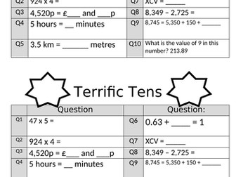 Year 5 Arithmetic Daily Terrific Tens