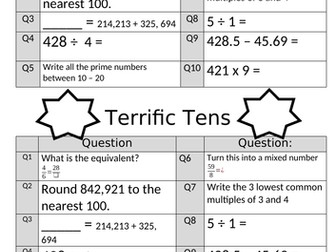 Year 5 Arithmetic Terrific Tens maths