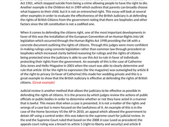 Evaluate how the British judiciary is effective at defending the rights of British citizens.