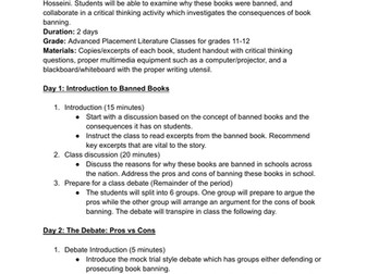 Book Banning Lesson Plan