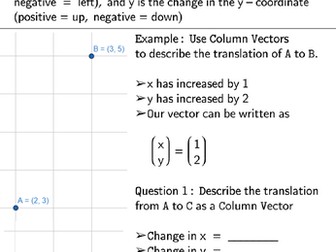 Describing translations as column vectors
