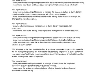 L3 BTEC Burr's Bakery Suggested Questions Business Unit 6 Principles of Management May 2023