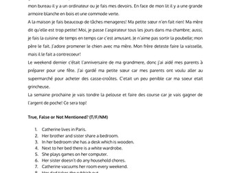 Bedroom, Household Jobs text and questions