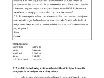 Spanish translation on clothes and colours