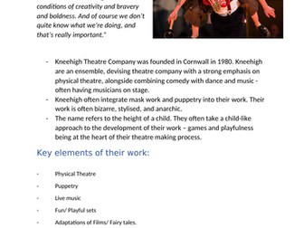 Kneehigh Theatre Company - Practitioner Handout Resource. Drama/ Theatre Studies.