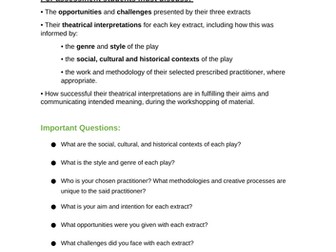 KS5 - AQA Theatre Studies. Reflective  Report Guidance and Checklist for Structure