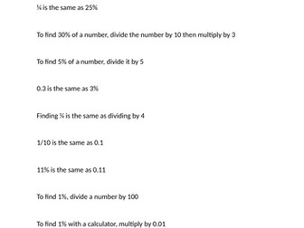 Fraction decimal percentage starter