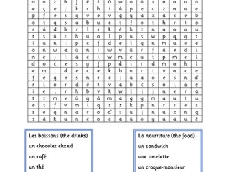 Café nourriture et boisson Wordsearch