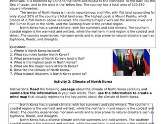 North Korea Worksheet (1 or 2 lessons worth)