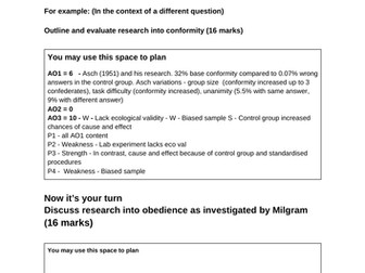 AQA psychology - social influence - 16 mark question writing frame