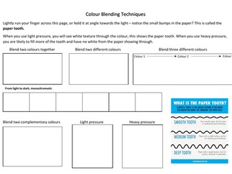 Colour blending worksheet: colouring pencils