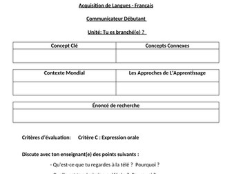 MYP French Summative Assessment - Expression Orale - Débutant - Tu es branché(e)?