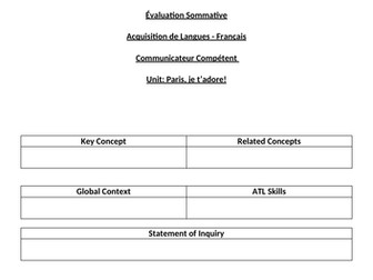 MYP French Summative Assessment - Compréhension Orale - Débutant - Paris, je t'adore!