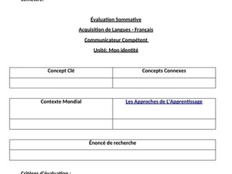 MYP French Summative Assessment - Compréhension Ecrite - Compétent - Mon Identité