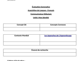 MYP French Summative Assessment - Compréhension Ecrite - Débutant - Mon Identité