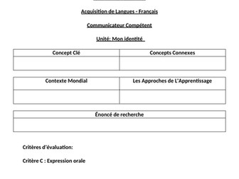MYP French Summative Assessment - Expression Orale - Compétent - Mon Identité