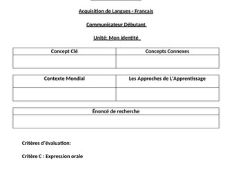 MYP French Summative Assessment - Expression Orale - Débutant - Mon Identité