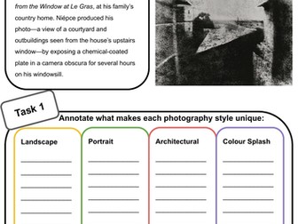 Photography Worksheet - Introduction & Styles