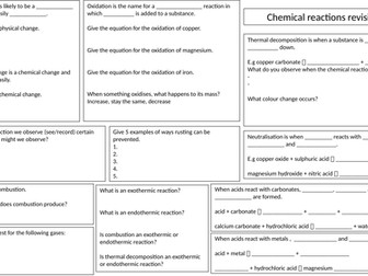 Chemical Reactions MAT with answers (4 pages in total)