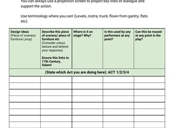 GCSE - AQA Drama. The Crucible (or any set text) Set Design Grid!