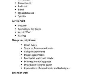 Experimental folio of work checklist