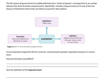 Edexcel A Level Politics Relationships between the Branches Workbook