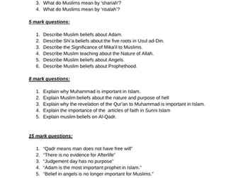 Eduqas Component 3 [Islam] Predicted questions