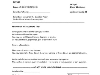 IGCSE  physics 0625 mock examinations