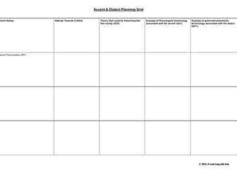 A-Level English Language Accent & Dialect Planning Grid