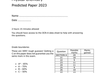 2023 OCR A Chemistry A Level Predicted Paper 1