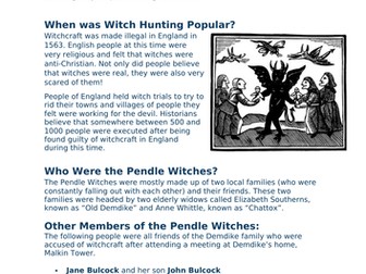 Pendle Witches- Information Text