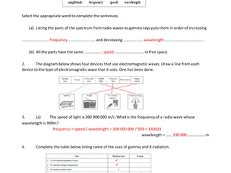 GCSE/IGCSE The electromagnetic spectrum Questions and Answers